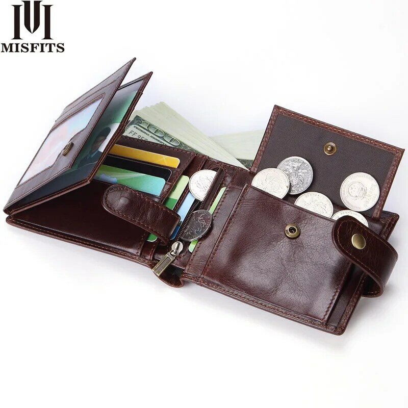 MISFITS skórzany mały męski portfel najwyższej jakości męski portfel z zamkiem błyskawicznym kieszonkowy wizytownik nowy design fashion hombre carteir