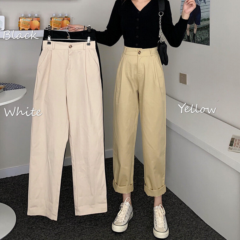 Small Pants Female Online Influencer Ins Best-Selling New 2021spring High Waist Drooping Straight Wide Leg Cropped Pants