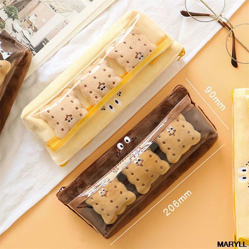 Biscuit piórnik Kawaii piórniki śliczne japońskie biurowe broszka piórnik szkolne pluszowe dziewczyny piórniki szkolne