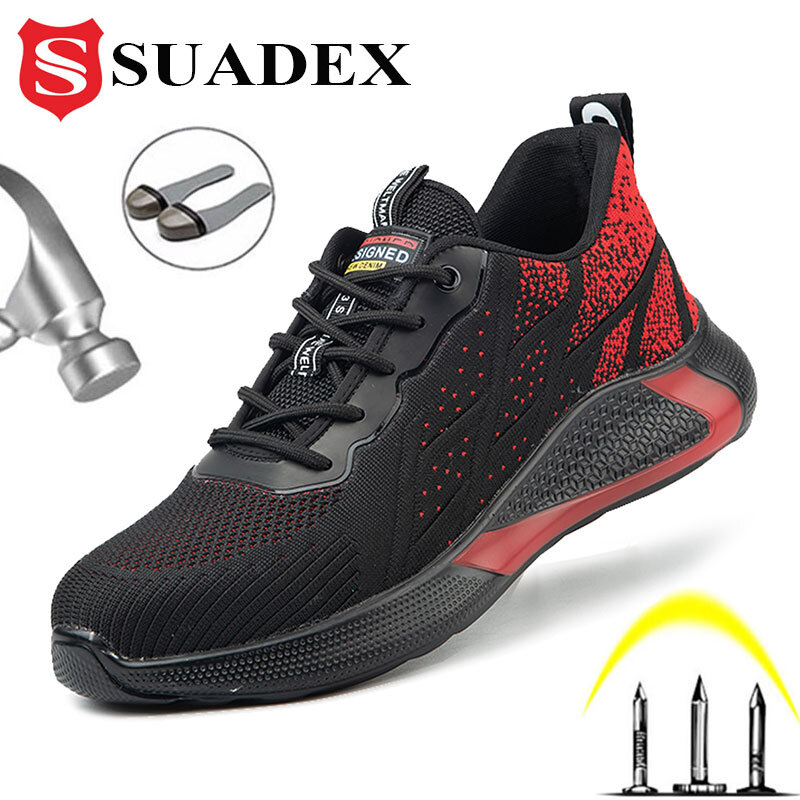 SUADEEX 새로운 남성 안전 작업 신발 부츠 남성 통기성 건설 작업 신발 철강 발가락 불멸의 안전 작업 부츠