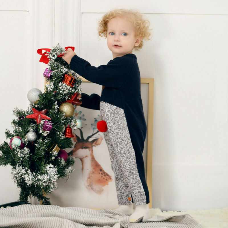 Peleles de Navidad para bebés, monos infantiles de punto de reno, disfraz de Año Nuevo para niñas pequeñas, ropa de lana cálida para niños de 0 a 2 años