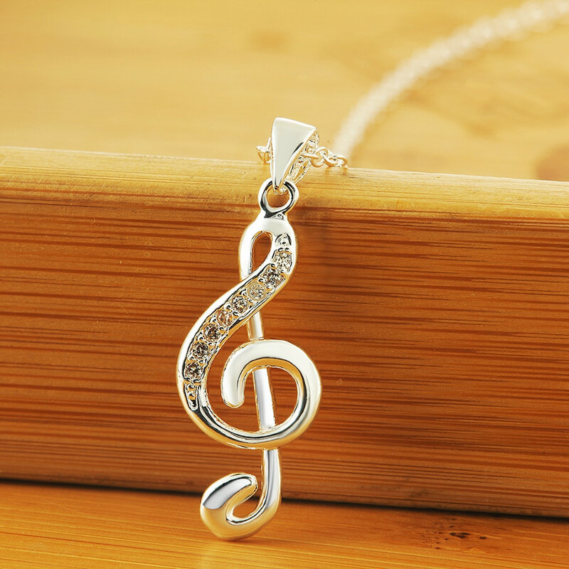 925 znaczek naszyjnik biżuteria dziewczyna ulubione prezenty świąteczne kreatywny piękny inkrustowany kamień notacja muzyczna łańcuszek z wisiorem 45cm