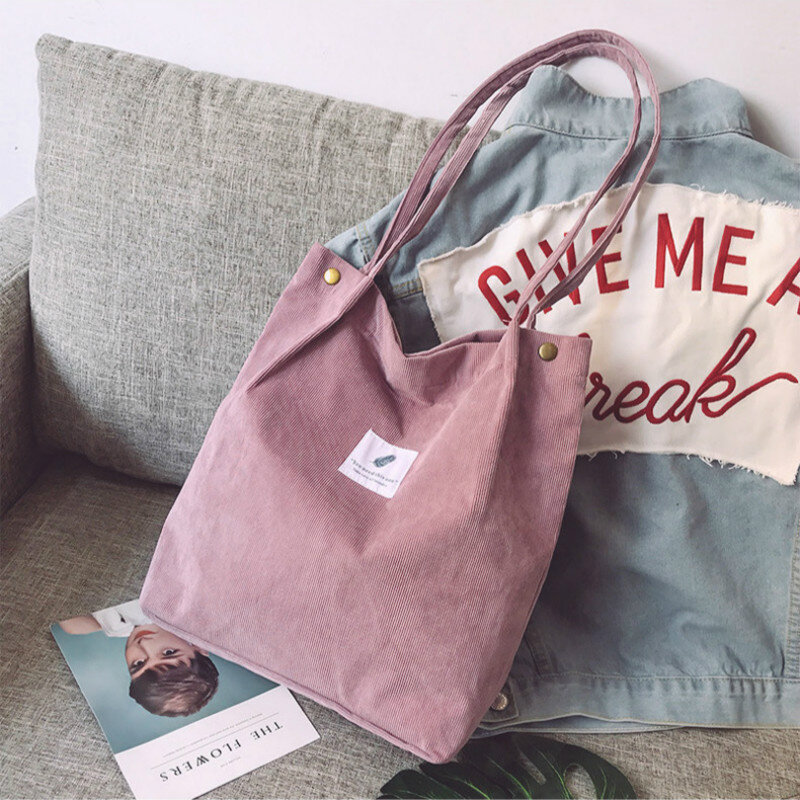 Вельветовые дамские сумочки-тоуты, повседневные однотонные многоразовые пляжные сумки на плечо для женщин, 2020