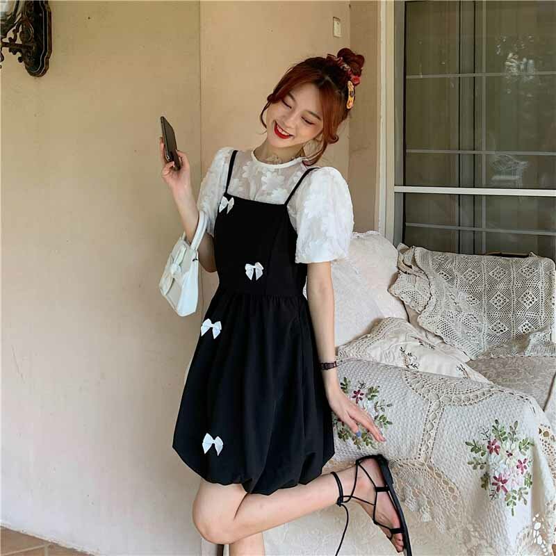 女性のための日本のヘナイバーンスタイルのスカート,フレンチスクエアの襟,半袖,韓国スタイル,夏のファッション,2021