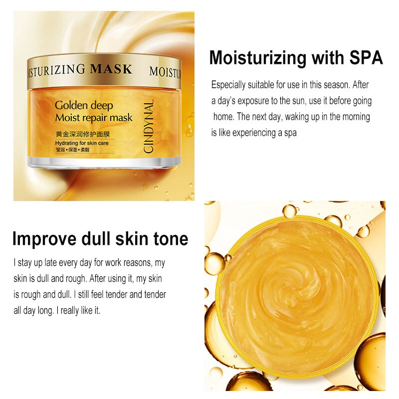 Face Mask Moisturizing Nourish Brighten Anti-Aging Anti-Drying Repairing Rough Oil-Control Gold Hyaluronic Acid Skin Care 120g