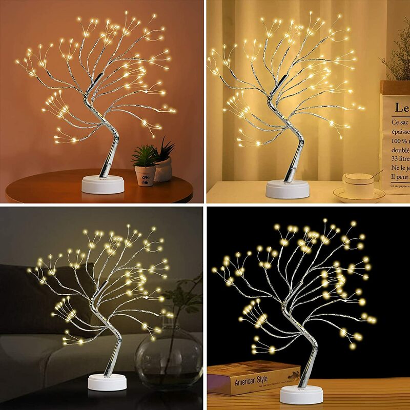 Lampu Malam LED Mini Pohon Natal Lampu Karangan Bunga Kawat Tembaga untuk Rumah Baru Suasana Hangat dan Romantis
