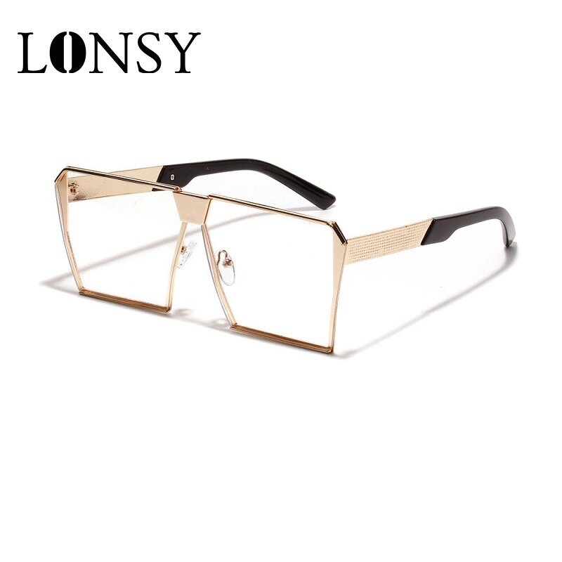 LONSY Oversize Square Metal Anti Blue Light Glasses Frame Men&Women Fashion Big Frame Computer Transparent Optician Glasses