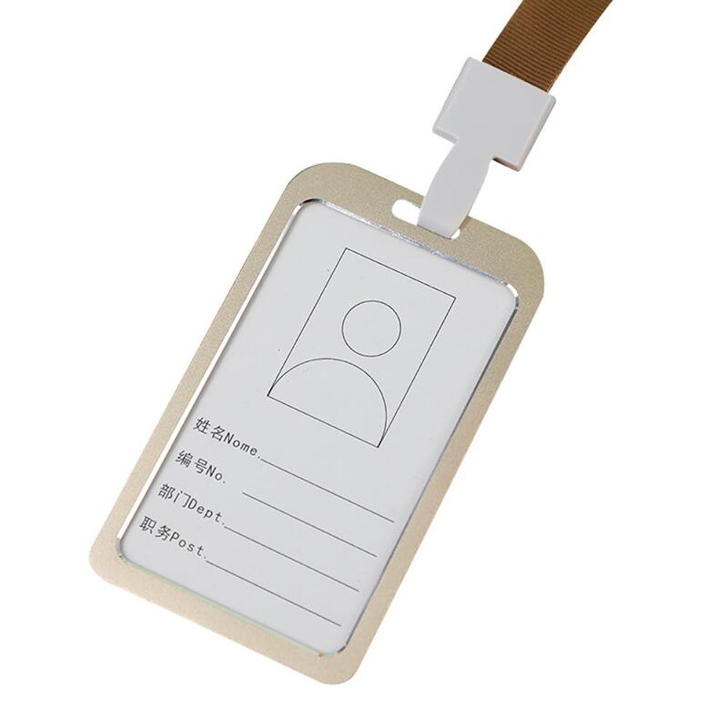 Porte-Badge Vertical en alliage d'aluminium avec lanière, pour carte d'identité et nom de travail