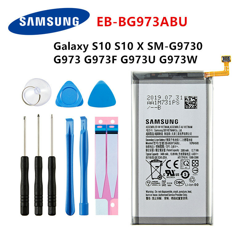 サムスン元祖EB-BG973ABU 3400 2800mahのバッテリーS10 S10 × SM-G9730 SM-G973 G973F G973U G973W携帯電話 + ツール