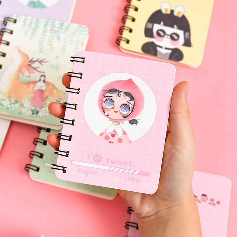Kawaii Diary Cartoon Coil Notebook A7 Portable Pocket Notepad Journal Notebook free shipping Office School Supplise Stationery