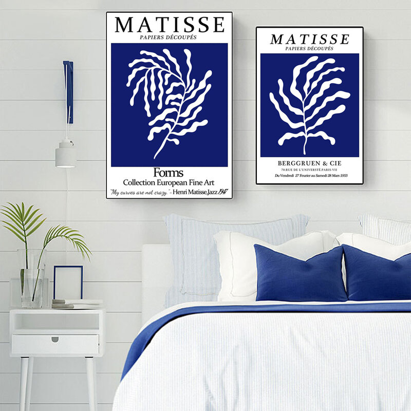 Poster Matisse Seni Abstrak Nordic Gambar Tema Biru Lukisan Kanvas Cetak Mural Dekorasi Rumah Koridor Ruang Tamu