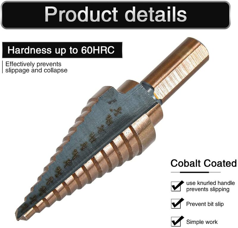 Step Drill Bits 5PCS HSS Cobalt Titanium Step Drill Bits Multiple Hole 50 Sizes High Speed Steel Drill Bits with Carrying Case