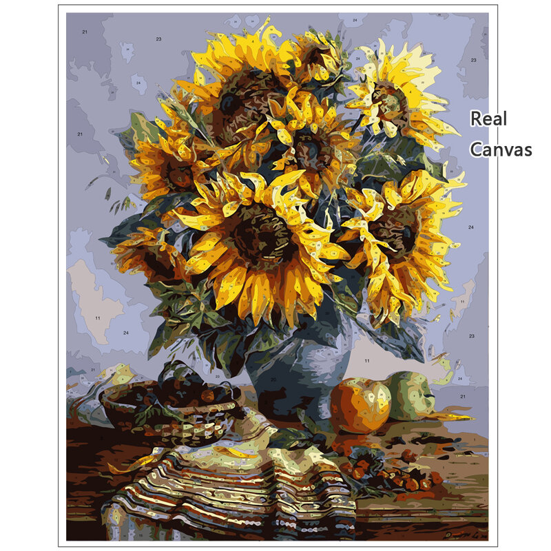 Evershine pintura por números de flores, pintura em tela caseira flores de sol para colorir por números arte presente