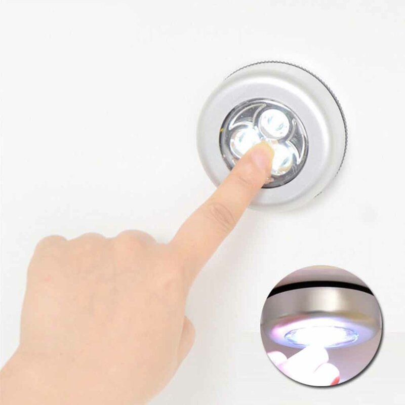 New 3 LED Battery Powered Wireless Night Light Stick Tap Touch Push Security Closet Cabinet Kitchen Wall Lamp