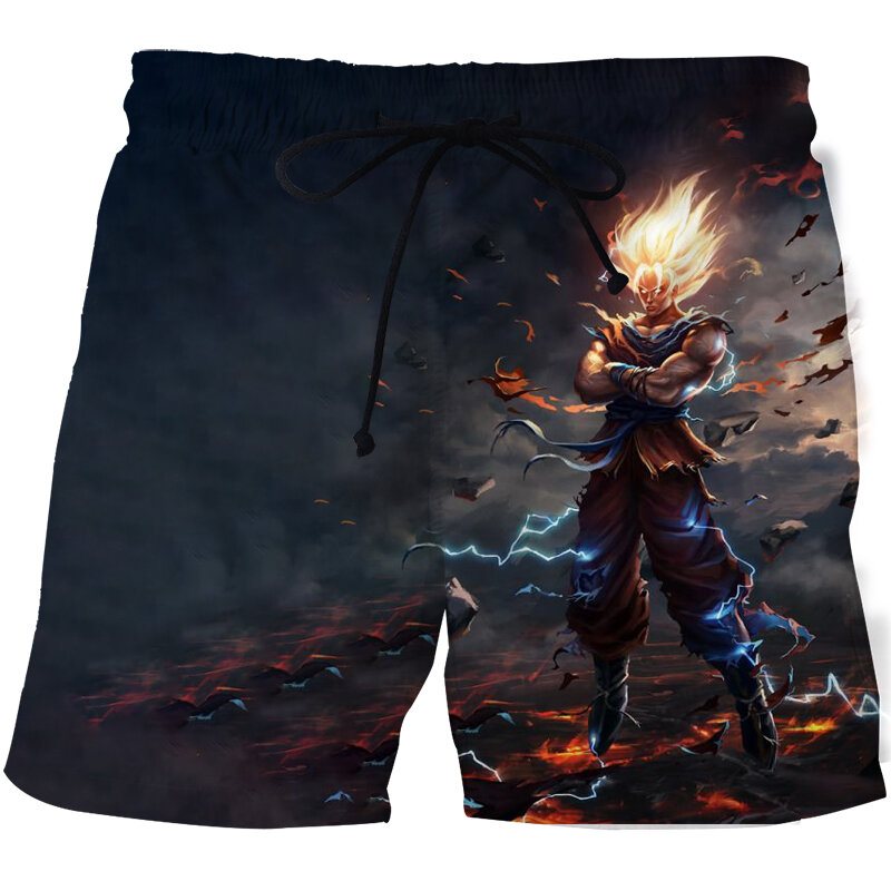 Japanese Anime 3D Men's Shorts Beach Shorts Island Vacation Summer Goku Casual Loose Sport Shorts Funny Men's Swimsuit Cool Pant