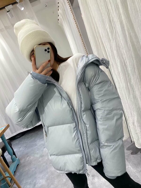 Chaqueta de plumón de pato con relleno con capucha para mujer, chaqueta de invierno, color blanco, cálido y a la moda, 2021