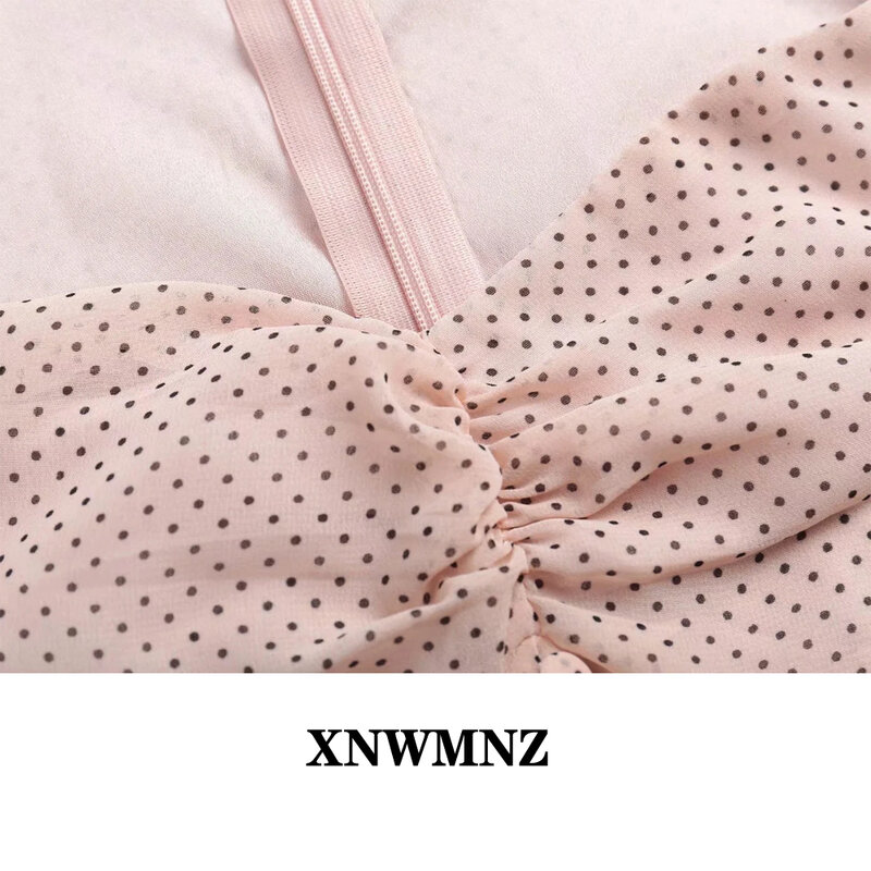 XNWMNZ-mono con estampado de lunares para mujer, traje informal de gasa con manga abombada, decoración de botones, 2021