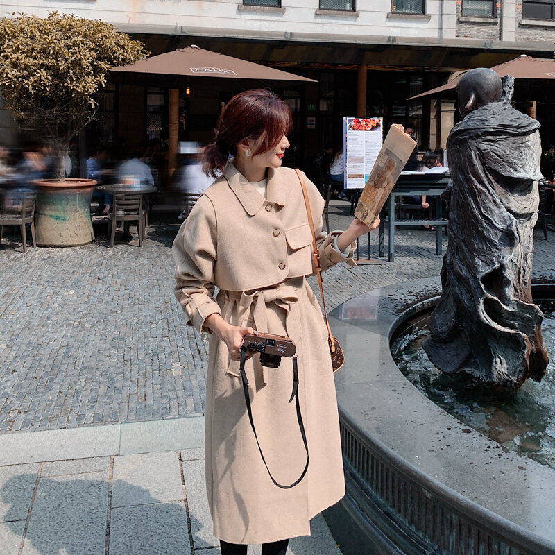 Autumn and Winter New Double-sided Wool Jacket Two Pieces of Jacket in A Long Coat Female