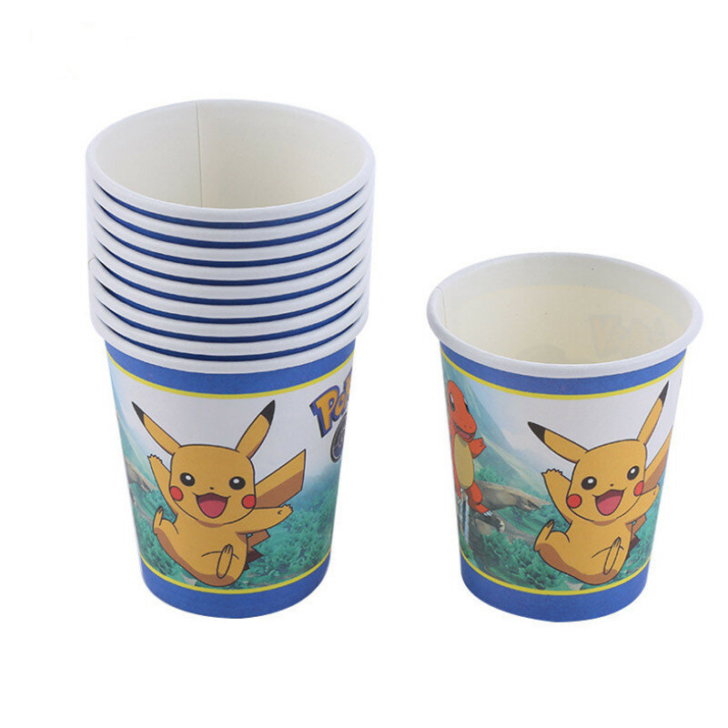 Cartoon pikachu Pokemon decorazioni usa e getta per feste di compleanno Set di stoviglie per feste bicchieri di carta piatti di carta forniture per feste per bambini