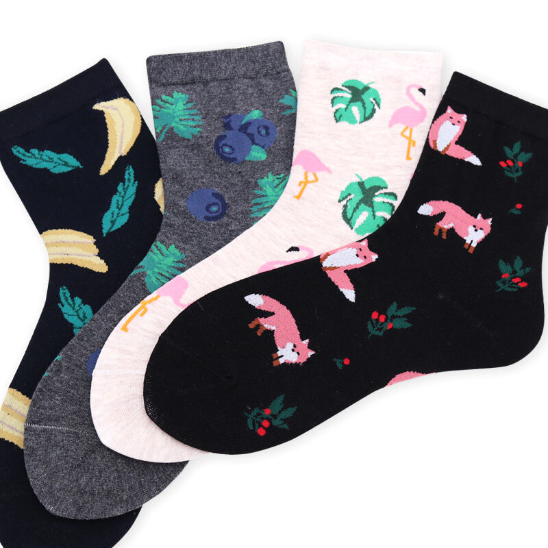 De moda patrón Jacquard calcetines de arte calcetines bonitos divertidos animales Cactus 1 par de algodón coreano mujeres estampado de plantas Calcetines