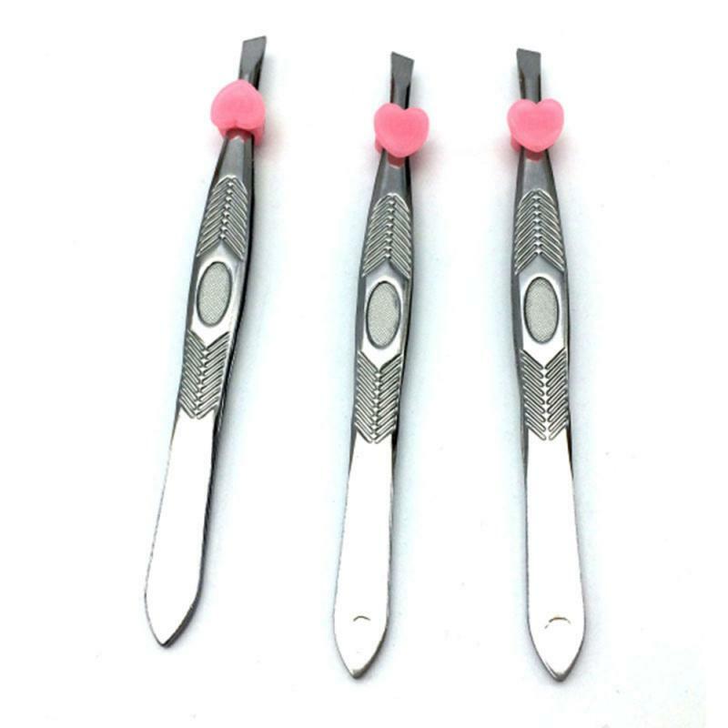 1PC Stainless Steel Eyebrow Tweezers Professional Eyebrow Hair Removal Slanted Brow Clips Convenient Small Makeup Tool