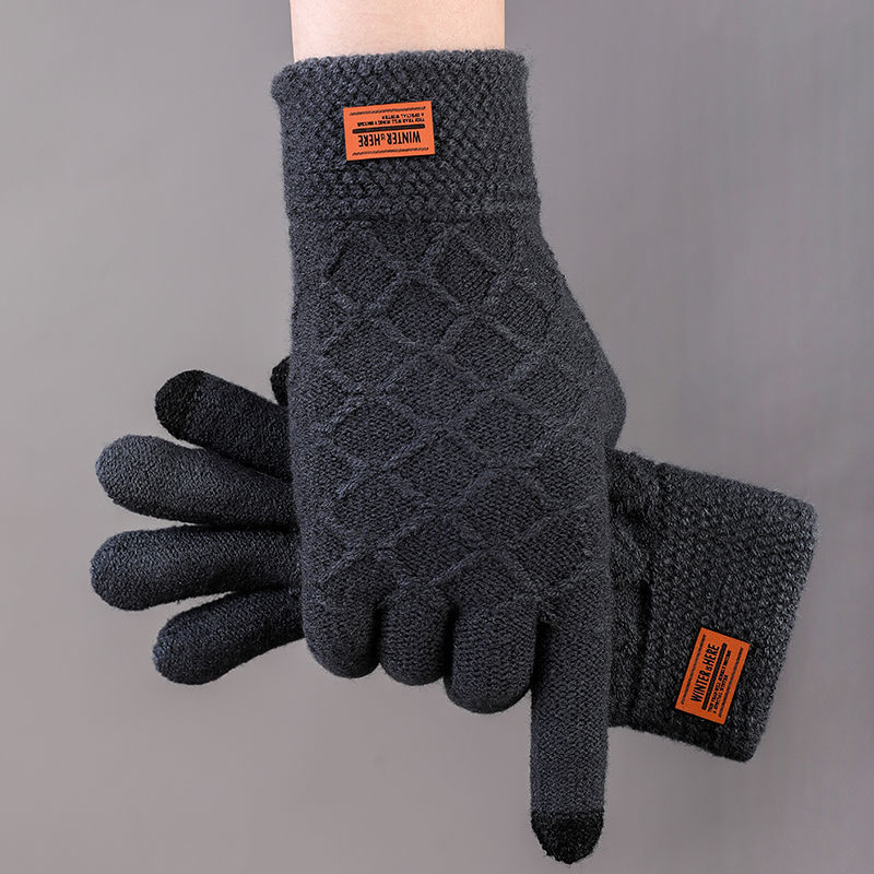 Autumn Winter Men Knitted Gloves Touch Screen High Quality Wool Solid Color Gloves Men Mitten