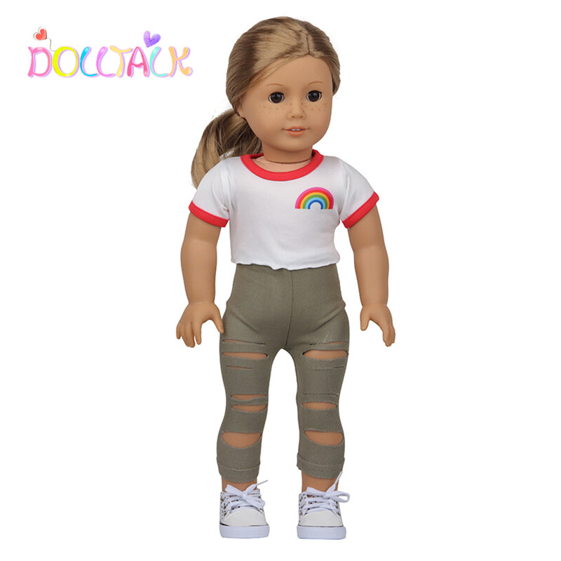 Кукла Rebron 43 см, модная одежда, радужная рубашка + рваные брюки/комплект, ниспадающий наряд, подходит для ребенка, новинка, американские игруш...