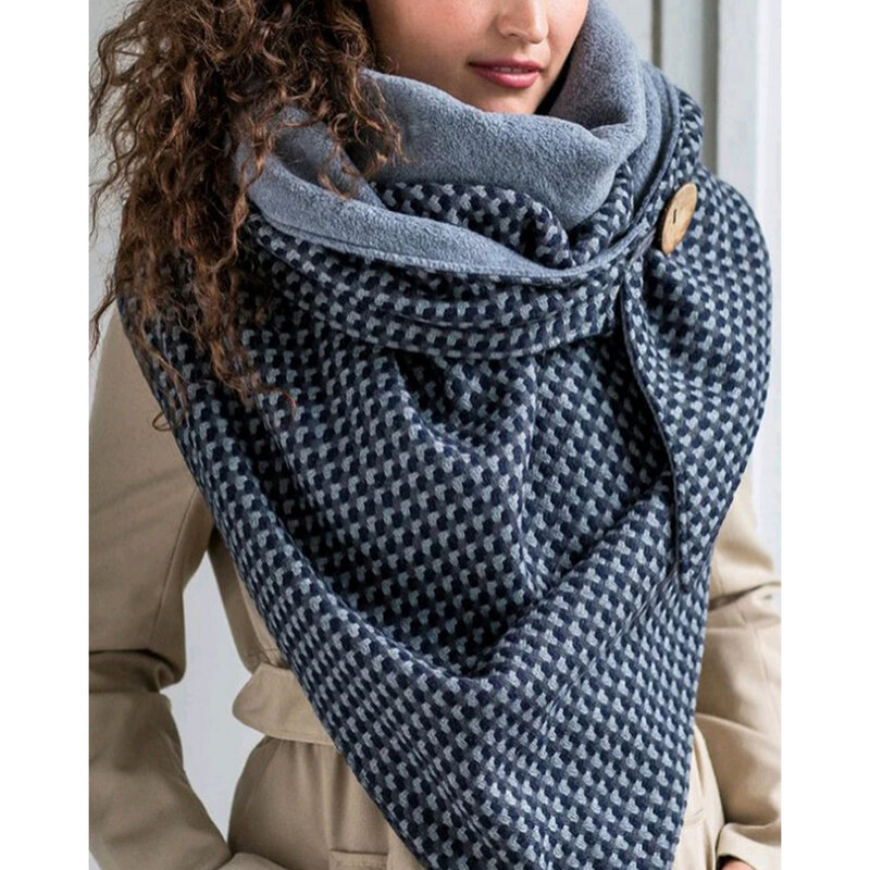 女性のスカーフファッションヴィンテージチェック柄パッチワーク冬暖かいショールsoildステッチ印刷ボタンラップソフトカジュアル暖かいスカーフ