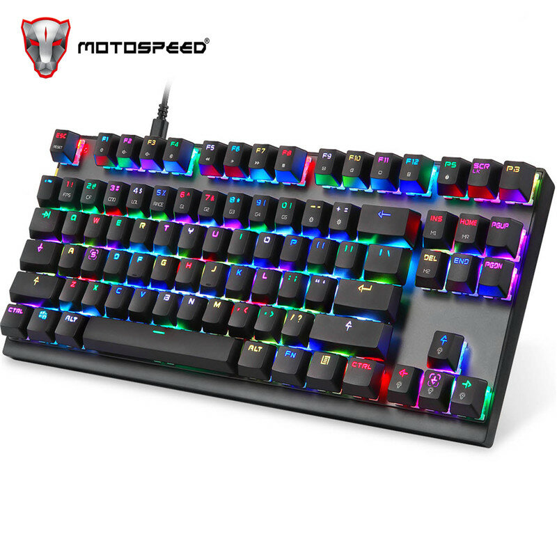 Motospeed ck82 backlight profissional gaming computador teclado mecânico rgb led usb com fio 87 teclas teclado para jogos esports