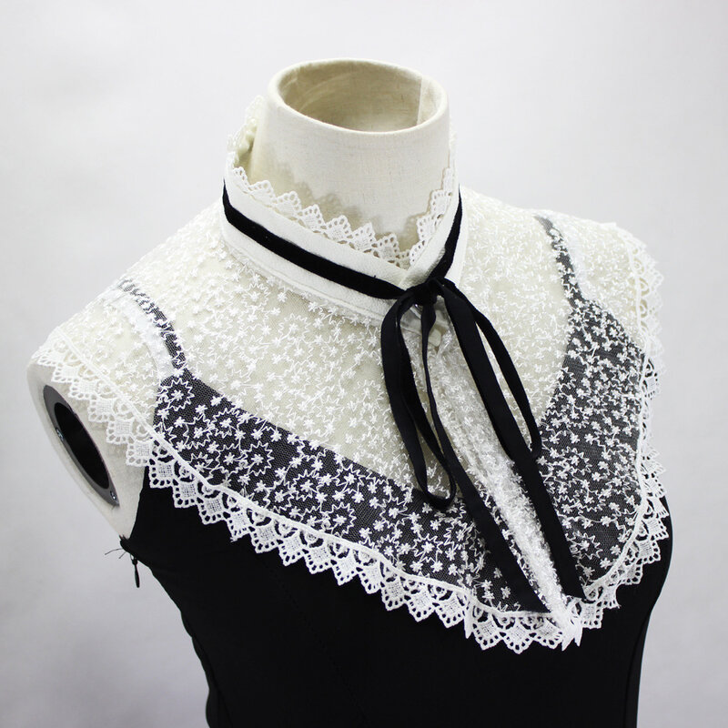 星刺繍画面布ディッキープリーツリードキャミソール装飾フェイク襟取り外し可能な新送料無料シャツ女性
