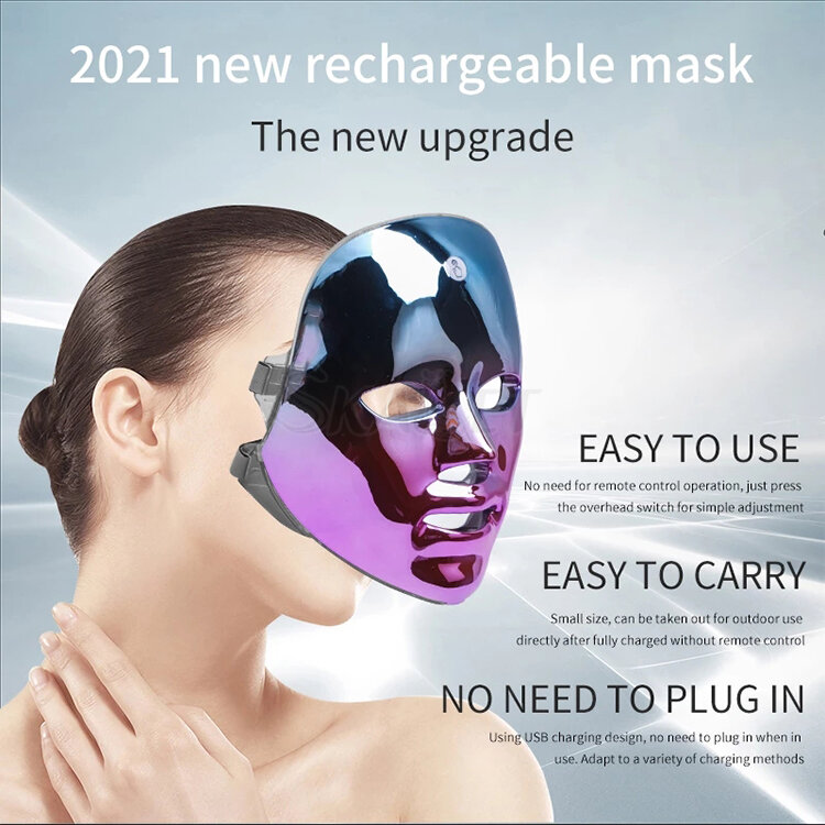 Masque Facial pour rajeunissement de la peau, lumière LED, 7 couleurs, soins de beauté, Anti-acné, blanchiment, suppression des rides