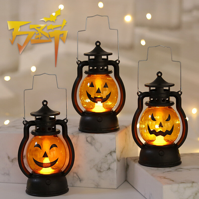 LED Halloween Plastic Pumpkin Ghost Lanter Candle Light Horror Props Lamp Kids Toy Party Decoration Bar Boy And Girl