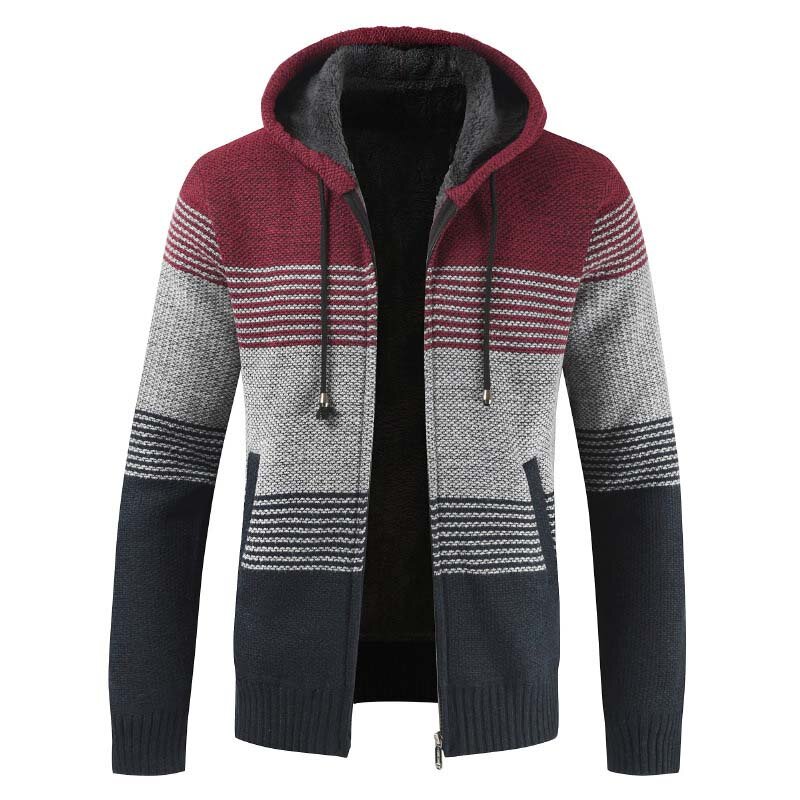Мужской шерстяной свитер на молнии FALIZA, теплый полосатый кардиган с капюшоном, на флисе, для осени и зимы, XY103