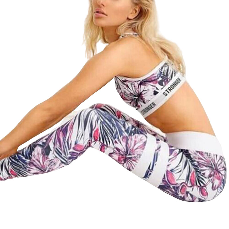 2020 New 2PCS Fashion Summer Women Soft Yoga set Slim Printed Sleeveless Vest +Long Pants Breathable Yoga Sportwear Suits