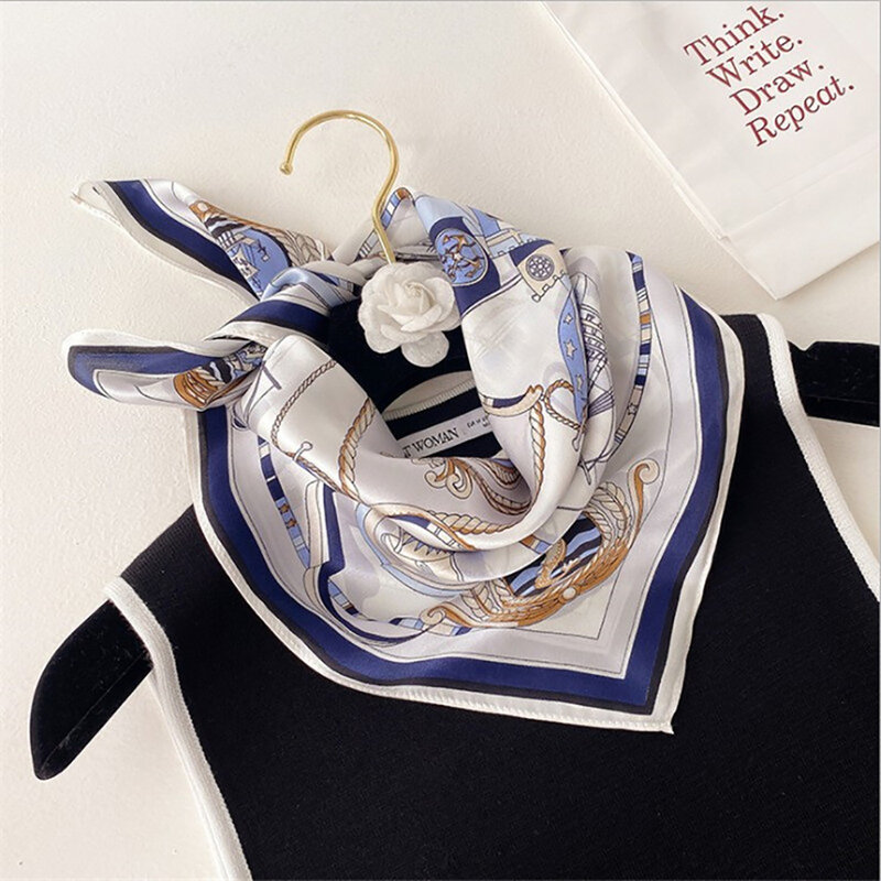 Bufanda cuadrada de seda 100% para mujer, pañuelo de diseño bonito estampado, de lujo, elegante, de seda Real, 53x53cm