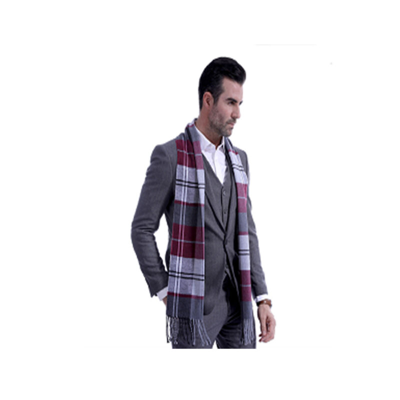Masculino negócio cashmere longo cachecol outono inverno quente xadrez pescoço envoltório xale macio lenço térmico