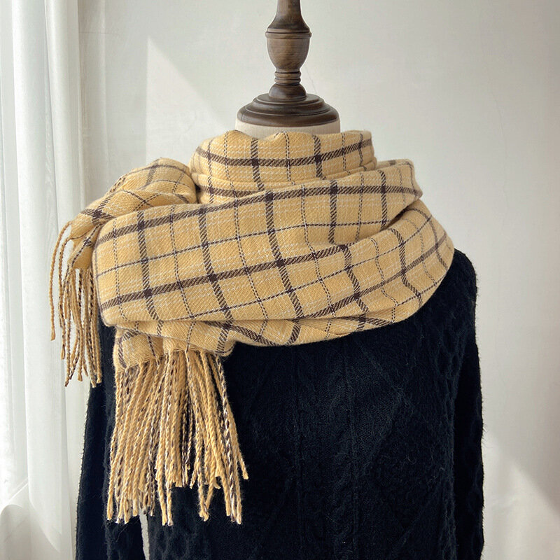Женский и мужской зимний кашемировый шарф, японский и корейский стиль, с кисточками, ретро парная клетчатая теплая плотная шерстяная шаль для женщин