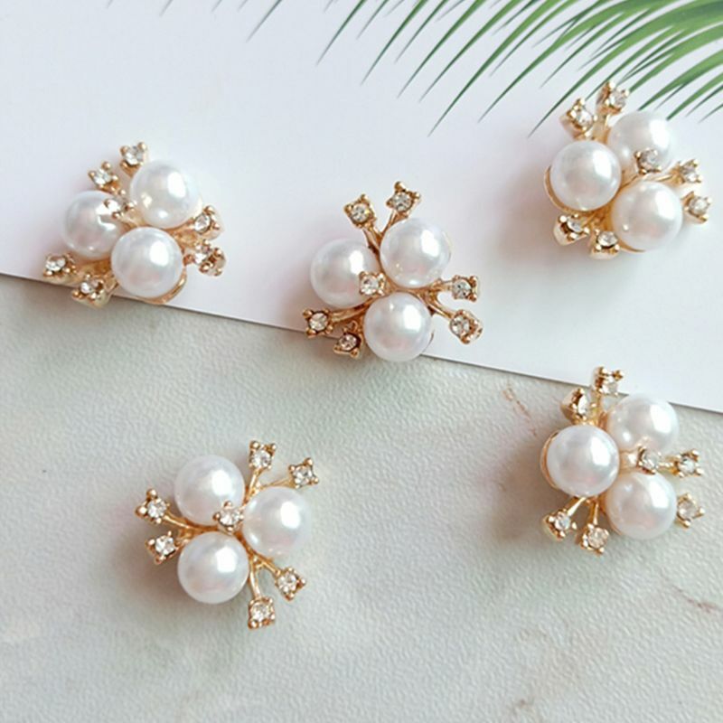 10 Uds. Flor de perlas de imitación, adornos, broche, botones planos, manualidades, M6CD