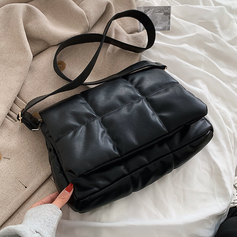 Acolchoado acolchoado sacos crossbody 2021 moda design xadrez couro do plutônio bolsa feminina hit inverno luxo simples marcas