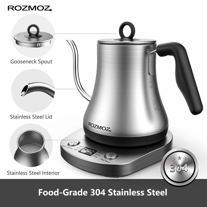 Rozmoz Electric Gooseneck Kettle With 6 Various Temperature Control Pour Over Kettle for Tea Coffee Thermo Pot RK20 Smart Kettle