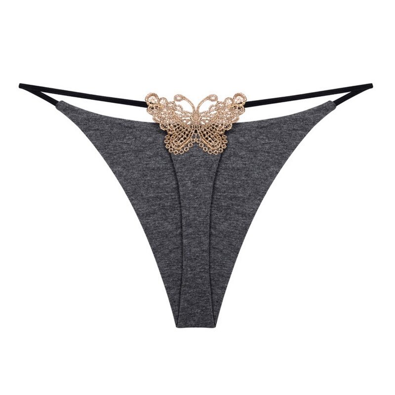 New Double-Layer Thin Strap Sexy Thong Butterfly Embroidery Low Waist Sexy Bikini Pure Cotton T-Shaped Panties Sexy G-strings
