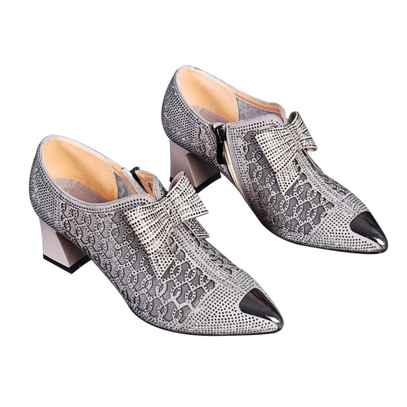Zapatos de tacón gruesos huecos con diamantes de imitación, Sandalias de tacón hermosas y cómodas para fiesta, boda, tienda NYZ