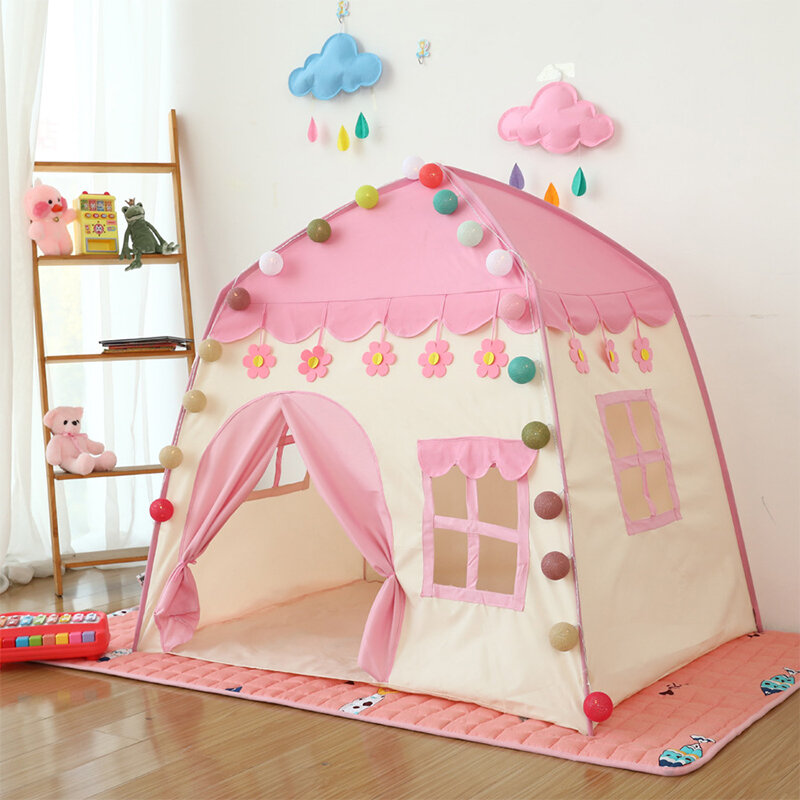 Wigwam-子供用のポータブル折りたたみ式テント,1.3m,赤ちゃん用のプレイハウス,大きな女の子用,ピンクの王女の城,子供部屋の装飾