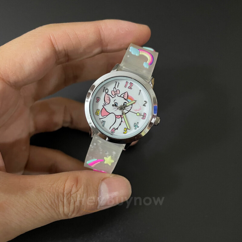 2022 nowy produkt 3D kot mozaika kreskówkowa Wrist Watch dla dziewczynek dorywczo silikonowy pasek motyl świecący zegar Montre Enfant