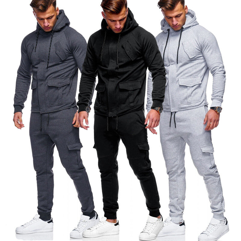 Autumn And Winter New Style Concealed Access Control Zipper Sweatshirt, Hoodie 2-piece Set, Fitness Jogging Suit, Sportswear