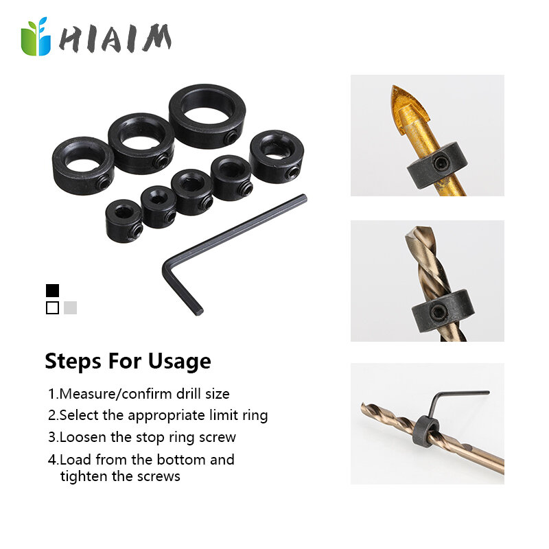 HIAIM-목공 드릴 로케이터, 드릴 비트, 깊이 스톱 칼라 링 포지셔너, 드릴 로케이터, 3-16mm, 목재 드릴 비트 도구 세트, 8 개