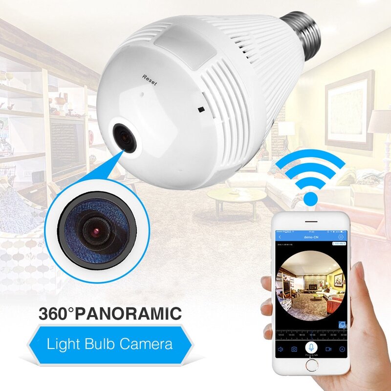 Lampu LED Wifi 360 Derajat Kamera Pintar Video HD Nirkabel Kamera IP 960P LED Rumah