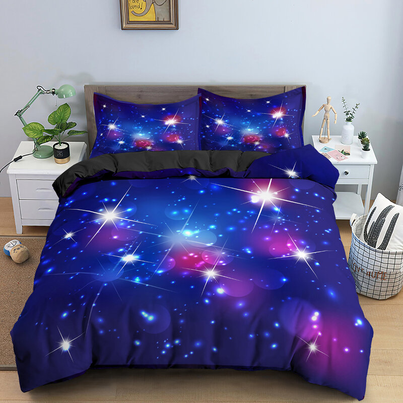 Céu estrelado 3d capa de edredão luzes polares conjunto cama 2/3 pçs quilt cover com fecho zíper tamanho rei consolador capa valentine