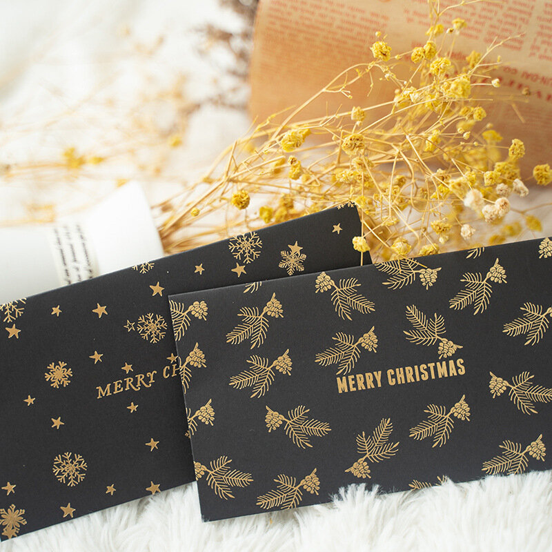 Ezone 크리스마스 인사말 카드 + 봉투 카드 블랙 선물 봉투 선물 봉투 인쇄 크리스마스 트리/눈/은행 나무 잎 패턴