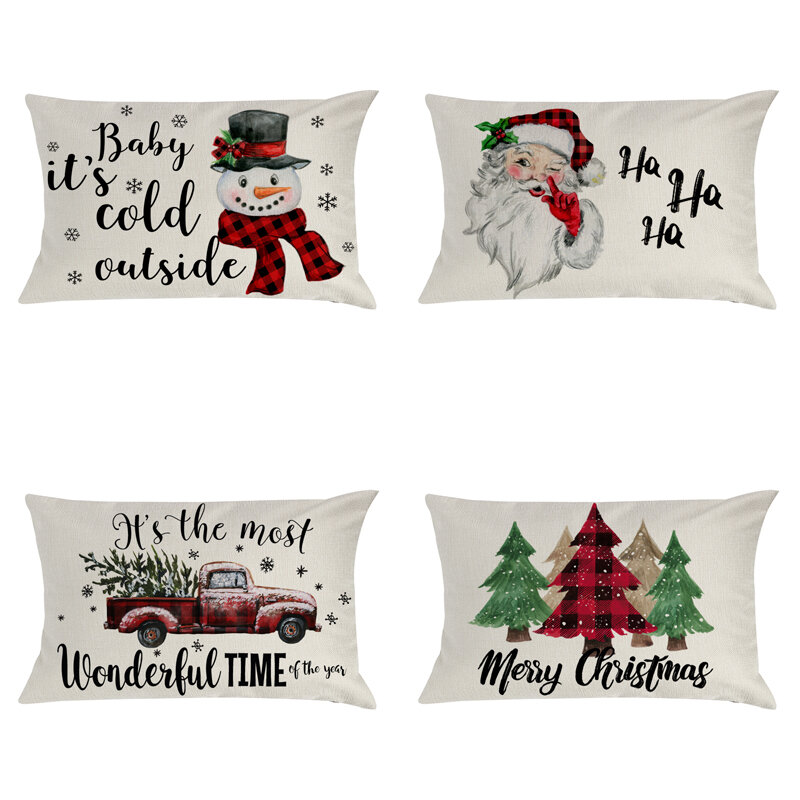 3D Printed Christmas Cushion Cover Santa Claus Snowman Sofa Cushion Covers Pillowcase Christmas Ornaments Happy New Year Decor